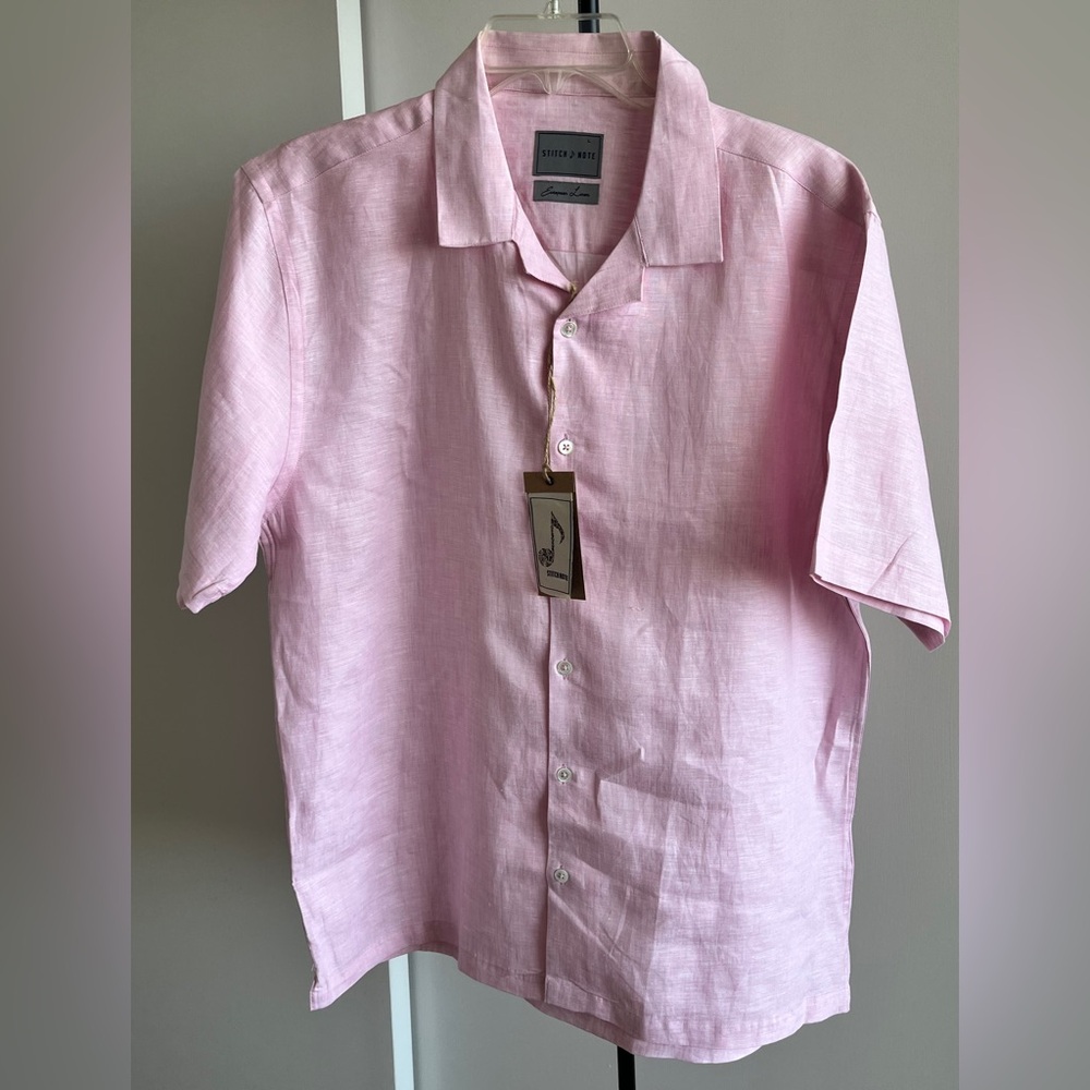 NWT Stitch Note 100% Linen Baby Pink Casual Stylish Button Down Shirt M List $89